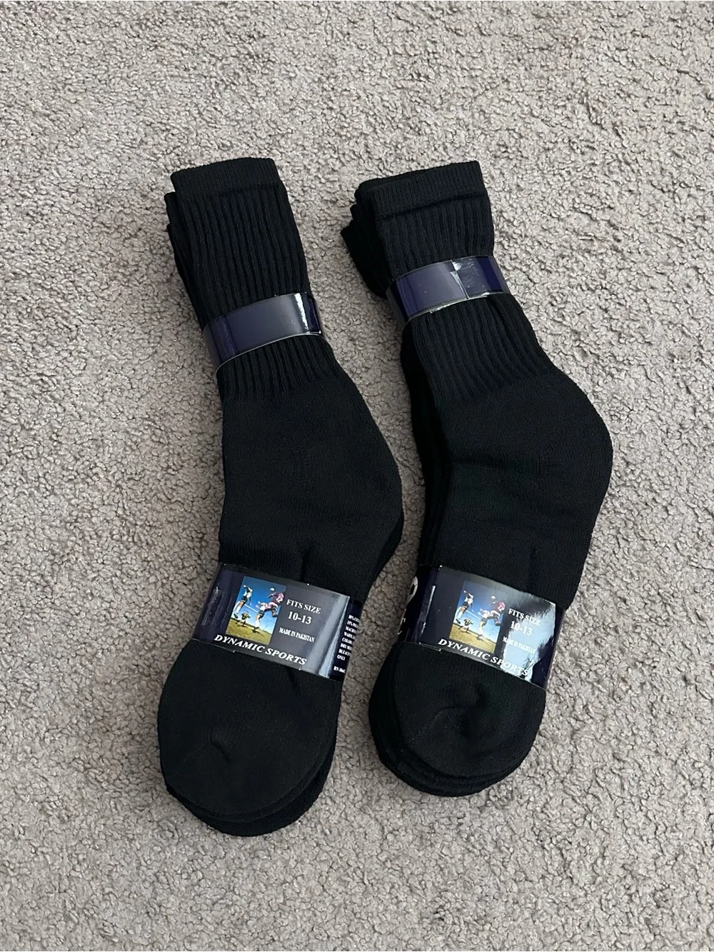Dynamic Sports Black Socks Soccer Fits Size 10-13 Mens Pack of 2